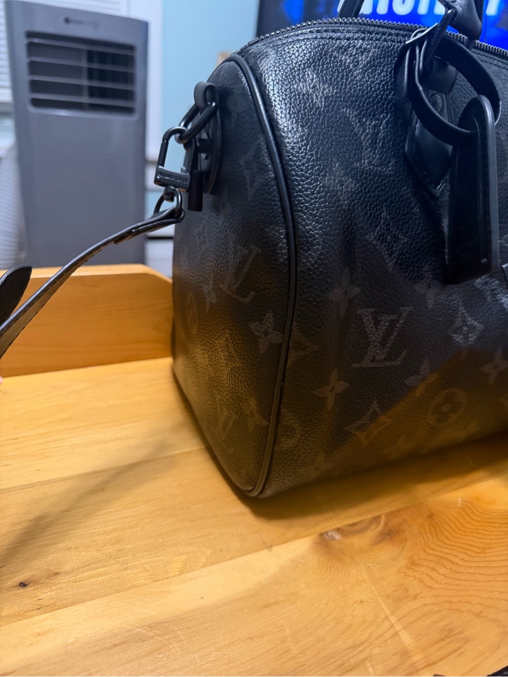 Designer-Inspired Black Monogram Leather Satchel with Removable Pouch - Picture 2 of 7